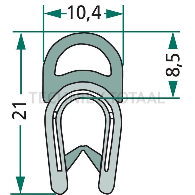 GRANIT Window rubber clamping range 1 - 4 mm, b 10,4 mm, h 21 mm - 1 meter