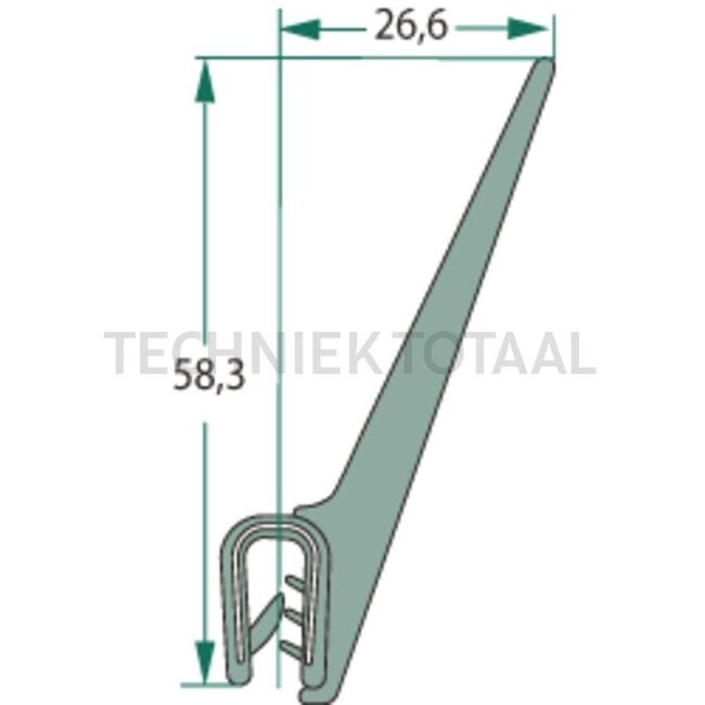 GRANIT Rubber seal - 654A1105/4 | Clamping range: 2 - 4 mm | Length: 1 m | B: 26,6 mm | H: 58,3 mm