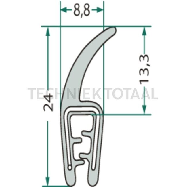 GRANIT Rubber seal - 654A1501 | Clamping range: 1 - 2,5 mm | Length: 1 m | B: 8,8 mm | H: 24 mm