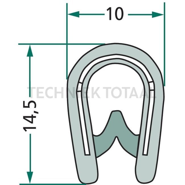 GRANIT Rubber seal - 25 meter - 654A1015/25 | Clamping range: 1 - 4 mm | Length: 25 m | B: 10 mm | H: 14,5 mm