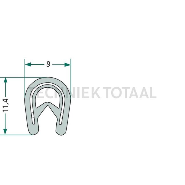GRANIT Rubber seal - 654A1023/2 | Clamping range: 1 - 2,5 mm | Length: 1 m | B: 9 mm | H: 11,4 mm