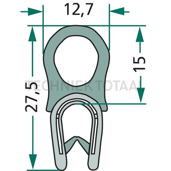 Raamrubber - 654A1117 | Klembereik: 1 - 4 mm | Lengte: 1 m | B: 12,7 mm | H: 27,5 mm