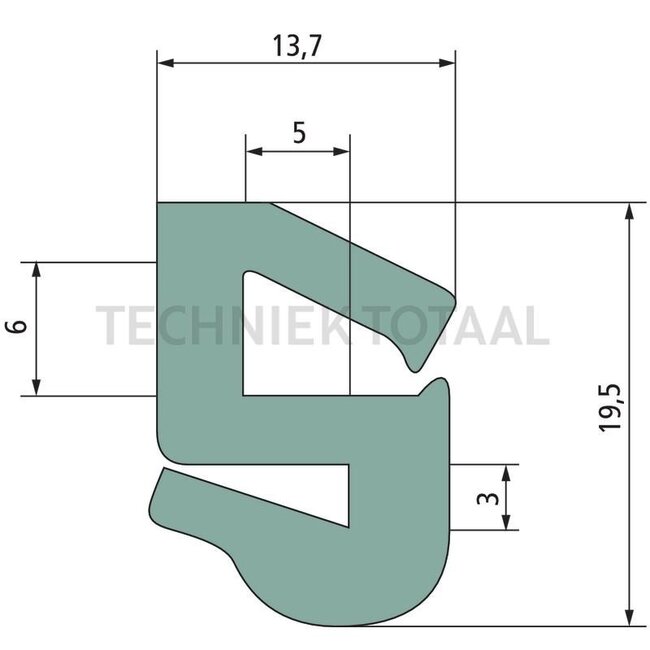 GRANIT Rubber seal - 654921041 | Length: 1 m | B: 13,7 mm | H: 19,5 mm