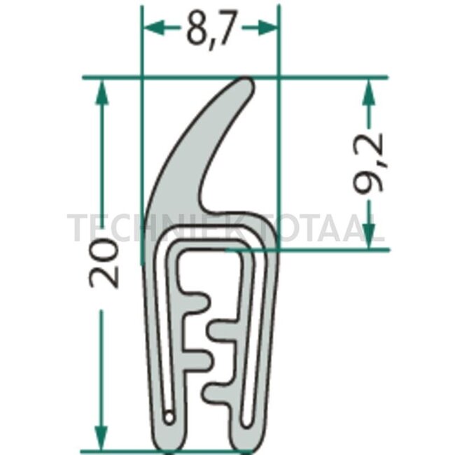 GRANIT Rubber seal - 654A1502 | Clamping range: 1 - 2 mm | Length: 1 m | B: 8,7 mm | H: 20 mm