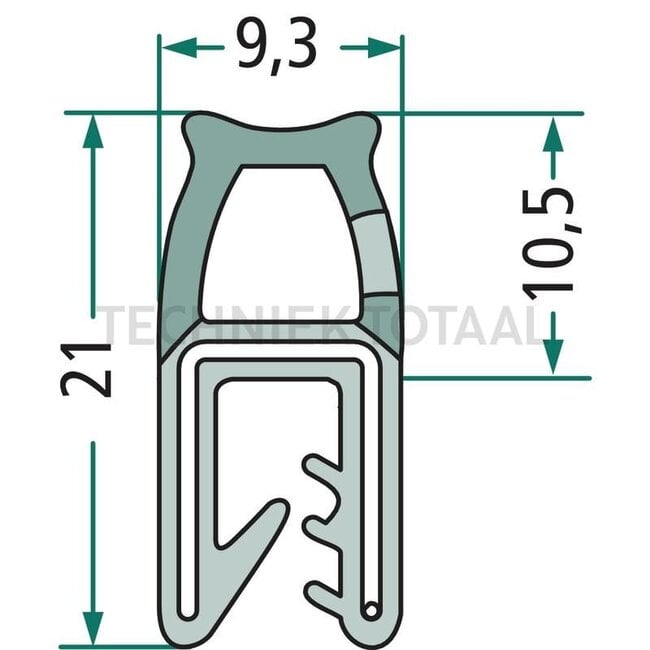 GRANIT Rubber seal - 25 meter - 654A1513/25 | Clamping range: 1 - 3 mm | Length: 25 m | B: 9,3 mm | H: 21 mm