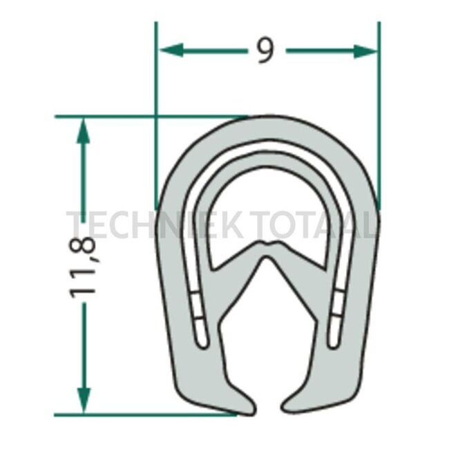 GRANIT Rubber seal - 5 pcs. - 654A2051/5 | Clamping range: 1 - 3 mm | Length: 5 m | B: 9 mm | H: 11,8 mm