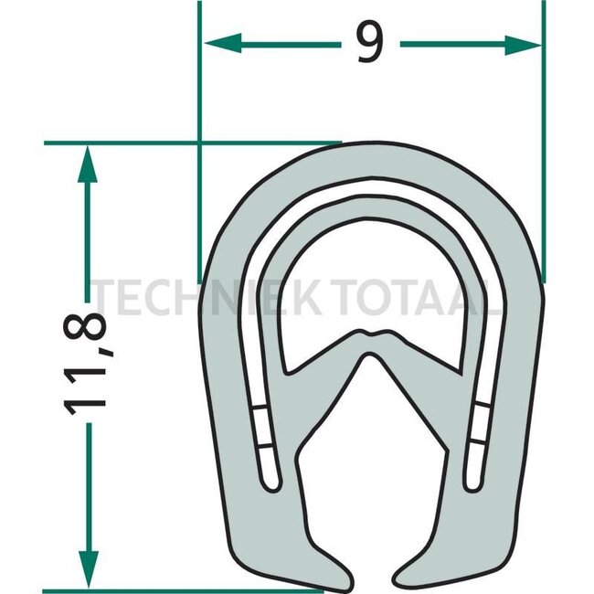 GRANIT Rubber seal - 5 pcs. - 654A2051/5 | Clamping range: 1 - 3 mm | Length: 5 m | B: 9 mm | H: 11,8 mm