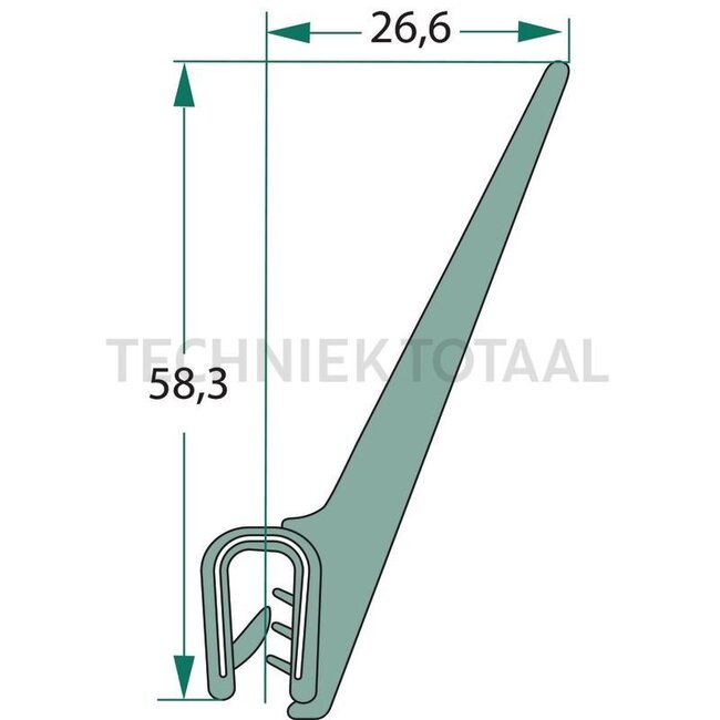 GRANIT Rubber seal - 5 meter - 654A1105/4/5 | Clamping range: 2 - 4 mm | Length: 5 m | B: 26,6 mm | H: 58,3 mm