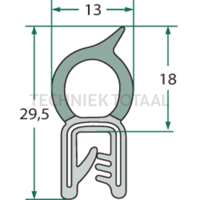 GRANIT Rubber seal - 654A2516/2 | Clamping range: 1 - 2,5 mm | Length: 1 m | B: 13 mm | H: 29,5 mm