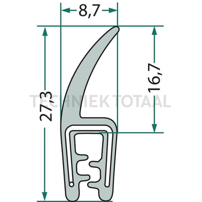 GRANIT Fenstergummi Klemmbereich 1 - 3 mm, b 8,7 mm, h 27,3 mm - 1 Meter