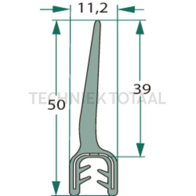 GRANIT Rubber seal - 654A3671 | Clamping range: 2 - 4 mm | Length: 1 m | B: 11,2 mm | H: 50 mm