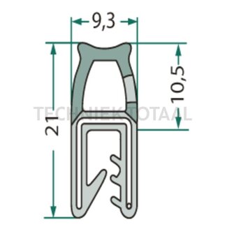GRANIT Raamrubber klembereik 1 - 3 mm, B 9,3 mm, H 21 mm - 1 meter
