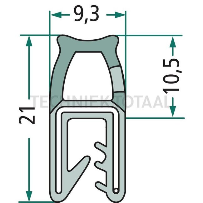 GRANIT Window rubber clamping range 1 - 3 mm, B 9,3 mm, H 21 mm - 1 meter