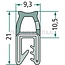 Fenstergummi Klemmbereich 1 - 3 mm, B 9,3 mm, H 21 mm - 1 Meter