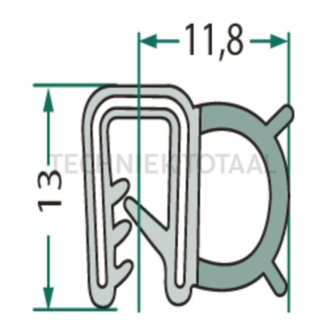 GRANIT Rubber seal - 5 pcs. - 654A1549/5 | Clamping range: 2 mm | Length: 5 m | B: 11,8 mm | H: 13 mm