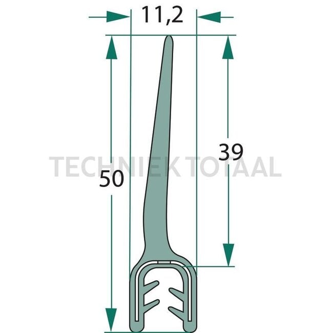 GRANIT Rubber seal - 5 meter - 654A3671/5 | Clamping range: 2 - 4 mm | Length: 5 m | B: 11,2 mm | H: 50 mm