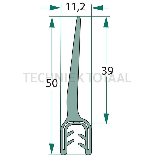 GRANIT Rubber seal - 5 pcs. - 654A3671/5 | Clamping range: 2 - 4 mm | Length: 5 m | B: 11,2 mm | H: 50 mm