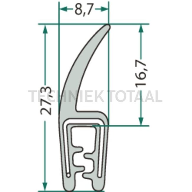 GRANIT Rubber seal - 5 pcs. - 654A1521/5 | Clamping range: 1 - 3 mm | Length: 5 m | B: 8,7 mm | H: 27,3 mm