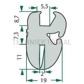 GRANIT Rubber seal - 15 pcs - Clamping range (mm): 2. Length (m): 15. B (mm): 19. H (mm): 27