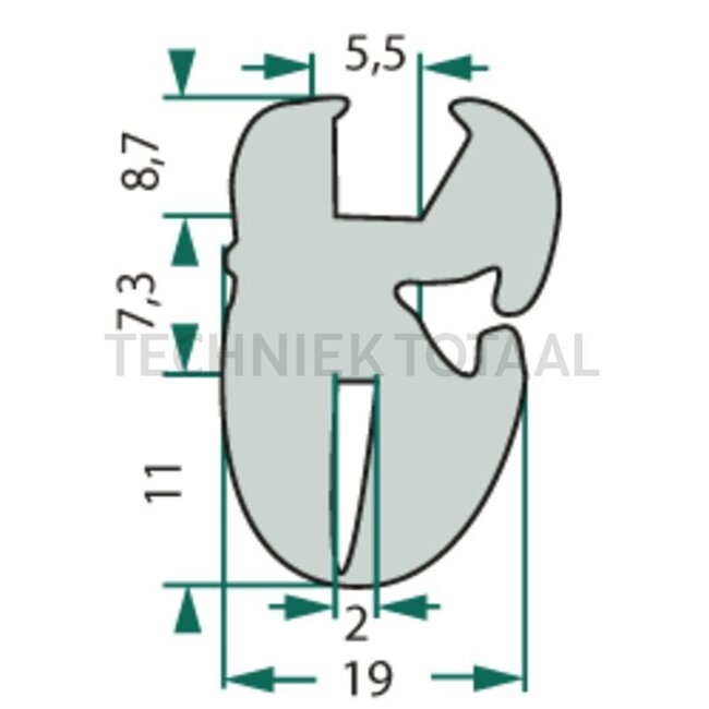 GRANIT Raamrubber - 15 stuks - 654B1119/15 | Klembereik: 2 mm | Lengte: 15 m | B: 19 mm | H: 27 mm