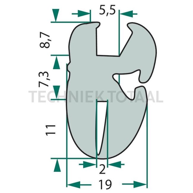 GRANIT Rubber seal - 15 meter - 654B1119/15 | Clamping range: 2 mm | Length: 15 m | B: 19 mm | H: 27 mm