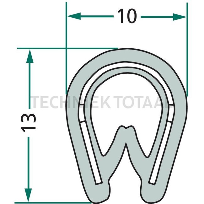 GRANIT Window rubber clamping range 1 - 4 mm, b 10 mm, h 13 mm - 1 meter