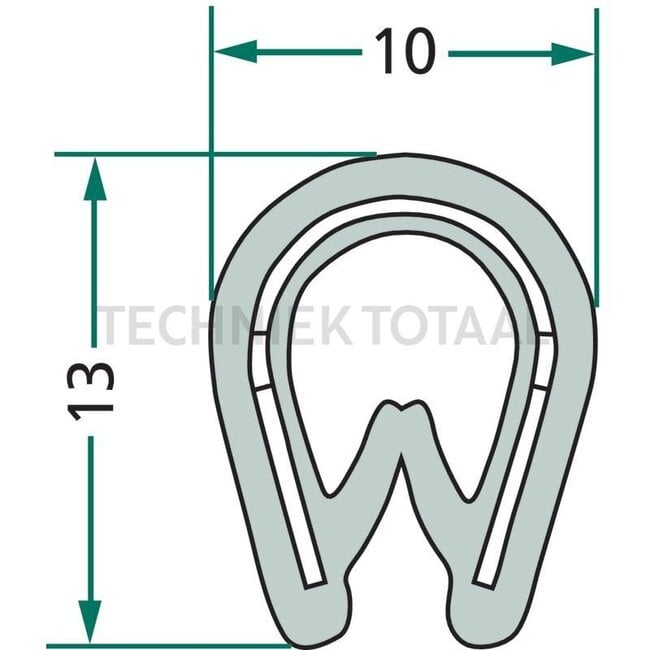 GRANIT Rubber seal - 5 meter - 654A3007/5 | Clamping range: 1 - 4 mm | Length: 5 m | B: 10 mm | H: 13 mm