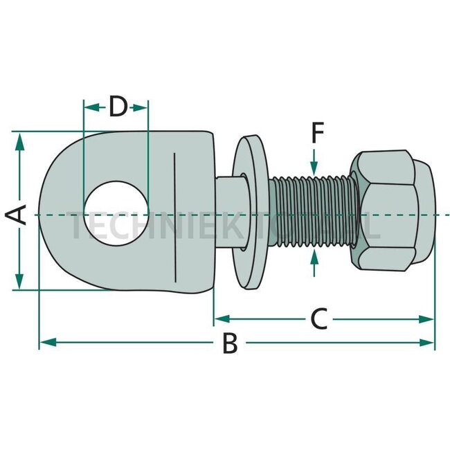 GRANIT Eye bolt - 718PD1618 | A: 45 mm | B: 100 mm | C: 56 mm | D: 18 mm | F: 20 x 2,5 mm