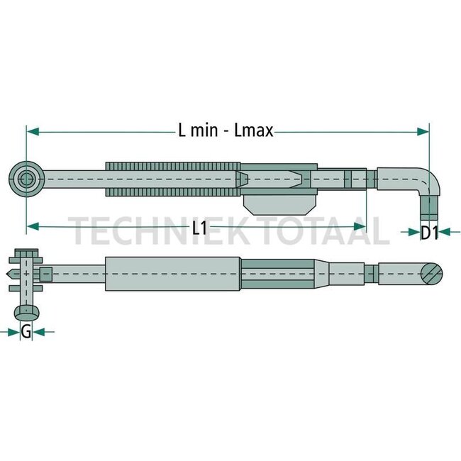 Walterscheid Afstandshouder - 395204325, 1204325 | L min.: 420 mm | L max.: 430 mm | D1: 18 mm | Veerweg: +/- 60 | Draad: M14 | L1: 383 mm