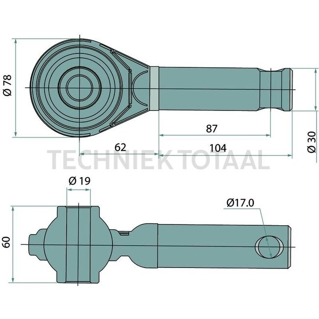GRANIT Scharnierstuk - 71812318, AL201045, DE18855 | Afmetingen: Oog Ø: 19,6, Boring Ø: 16, Kogelhoogte: 60, Binnenbuis Ø: 34 mm