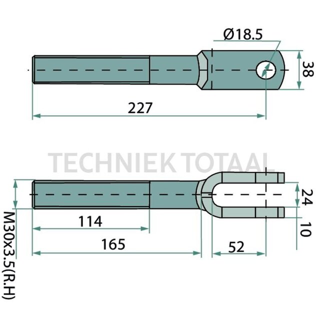 GRANIT Clevis - 71812315, L175355, DE18856 | Dimensions: Length = 250, Clevis inside = 25.2, Ø = 18.5, Thread length = 90, Length to clevis = 155, M30 x 3.5 mm | Menke no.: 221685