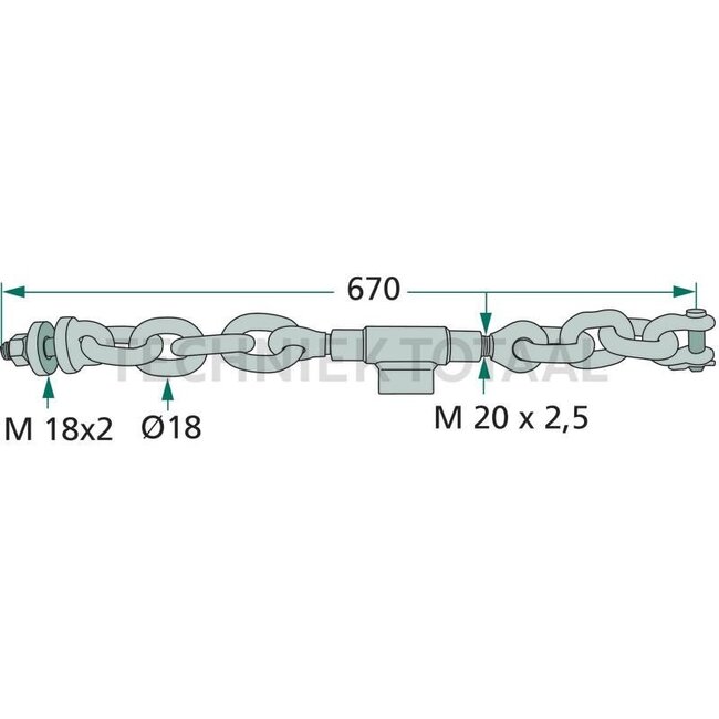 GRANIT Stabilisatorenkette - 718ATC670F | A: 670 mm | B: 20 x 2,5 mm | C: 18 x 2 mm | D: 16 mm | E: 18 mm | Gliederanzahl: 4 + 3