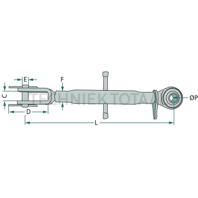 GRANIT Stabiliser bar - 718BST4101 | L: 420 - 570 mm | F: 24 x 3 mm | Ø P: 19 mm | C: 24 mm | D: 72 mm | E: 18 mm