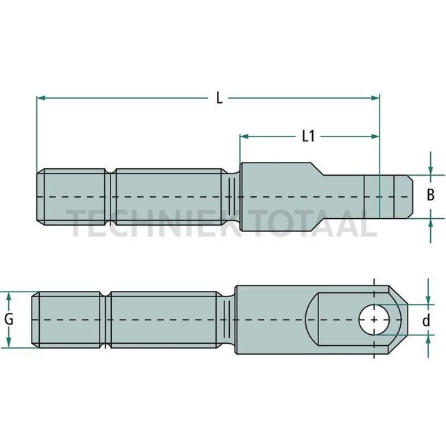 Walterscheid Rod head - 395308739, 308739 | d: 20,1 mm | L: 181 mm | L1: 103 mm | B: 34,75 mm | G: M30 mm | Assembly notes: Suitable for mechanical and hydraulic stabilisers.