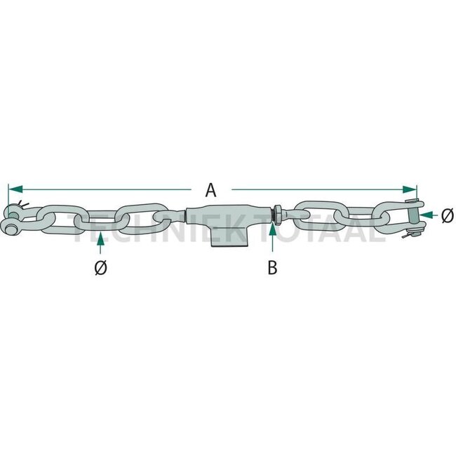 Stabilisatorketting - 718ATC635MM | A: 635 mm | B: M20x2,5 mm | Ø: 14 mm | D: 14 mm | E: 20 mm