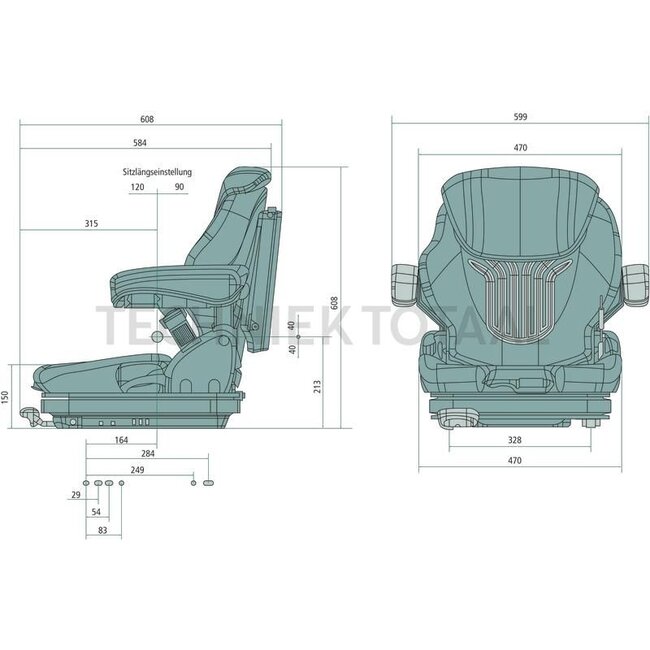 GRAMMER Primo XM MSG65/521 - 2401091027, 0661855, 1091027, 51003653 | Höhe: 608 mm | Länge: 608 mm | Technische Daten: • mechanische Federung, 	• Federweg 80 mm 	<br> • Längsverstellung 210 mm <br>	 • Gewichteinstellung 45 - 170 kg (mechanisch), • Lendenwirbelstü