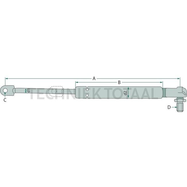 GRANIT Gasdruckdämpfer - 65406088, G186502900020, 460958 | passend für: Motorhaube | Newton: 270 | A: 740 mm | B: 370 mm | C: 8 mm | D: 8 mm | Form: 4 | d1: 8 mm | d2: 18 mm | Hub: 330 mm