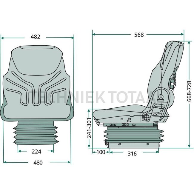 GRAMMER Zitting Compacto Comfort W MSG93/721, luchtgeveerd, PVC, 482 mm | 1047335