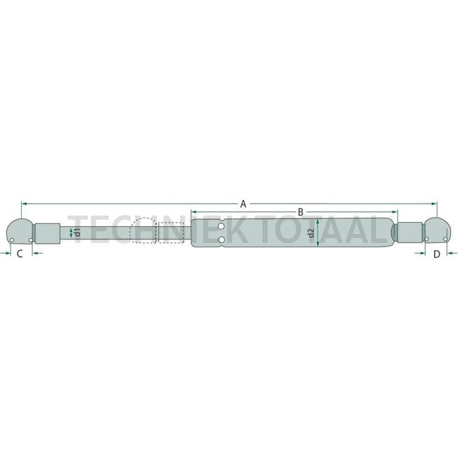 GRANIT Gasdruckdämpfer Heckscheibe 260 N, 560 mm, Hub 228 mm Ford, Fiat - 86012677