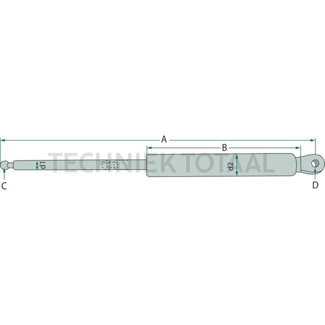 GRANIT Gasdruckdämpfer - 65417046, 5125289, 5116437, 5108535, 52507, 052507 | Newton: 280 | A: 255 mm | B: 120 mm | C: 8 mm | D: 6 mm | Hub: 85 mm | d1: 8 mm | d2: 18 mm | Form: 9