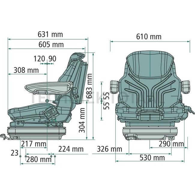 GRAMMER Heftruckzitting Primo EL Plus MSG75EL/731 - 2401292328, 1292328 | Zittingtype: MSG75EL/731 | Ophanging: luchtgeveerd | Bekledingstype: Stof | Zittingcontactschakelaar: Ja | Spoormaat: 330 mm | Zittingbreedte: 520 mm | Joystickconsole: Optioneel | Horizont