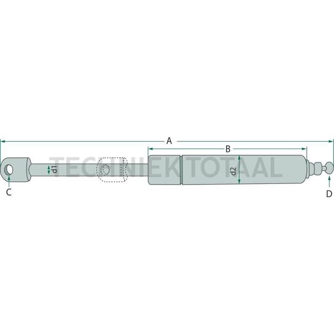 GRANIT Gas struts - 65417044, 5153206, 595896 | Newtons: 240 | A: 260 mm | B: 140 mm | C: 6 mm | D: 8 mm | Stroke: 82 mm | d1: 8 mm | d2: 18 mm | To fit: Roof hatch | Form: 11