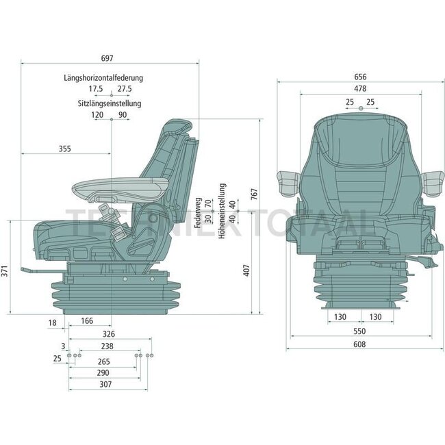 GRAMMER Maximo Evolution Dynamic MSG95EL/741 - 2401288764, 1288764 | Suspension: Air suspension | Upholstery type: Fabric | Seat contact switch: Yes | Track gauge: 260 mm | Seat width: 550 mm | Joystick console: Optional | Side horizontal suspension: Yes | Fore/a