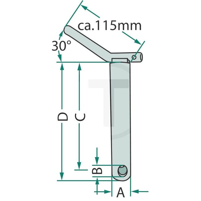 GRANIT Pin Cat. 0 - 200129102 | Version: Without chain | Category: 0 | A: 16 mm | B: 6 mm | C: 220 mm | D: 250 mm