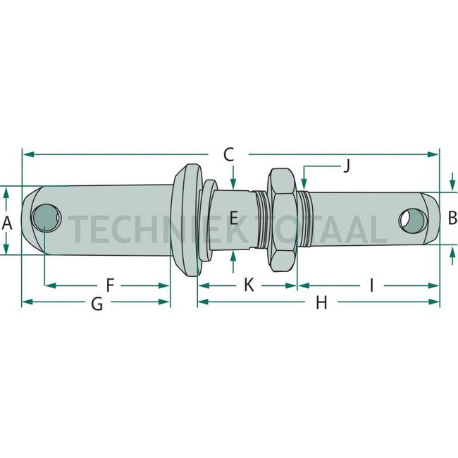 GRANIT Unterlenkerbolzen Kat. 3-2 - 20013020 | Kategorie: 3 / 2 | A: 36,5 mm | B: 28 mm | C: 210 mm | D: 12 mm | E: 30 mm | F: 61 mm | G: 78 mm | H: 111 mm | I: 51 mm | J: M30 x 2 mm | K: 60 mm | Menke-Nr.: 49041
