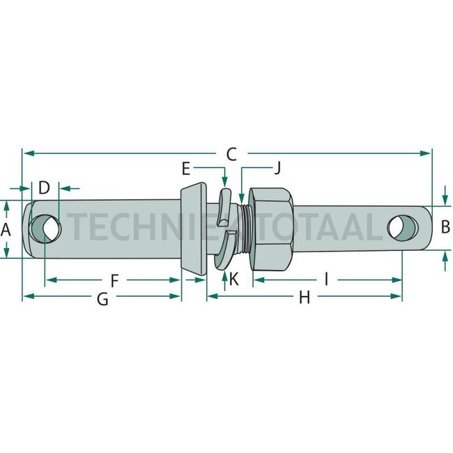 GRANIT Pin Cat. 2-1 - 20000039, 002000003900, 0002000003900 | Category: 2 / 1 | A: 28 mm | B: 22 mm | C: 190 mm | D: 12 mm | E: 28 mm | F: 62 mm | G: 75 mm | H: 92 mm | I: 52 mm | J: M27 x 3 mm | K: 43 mm