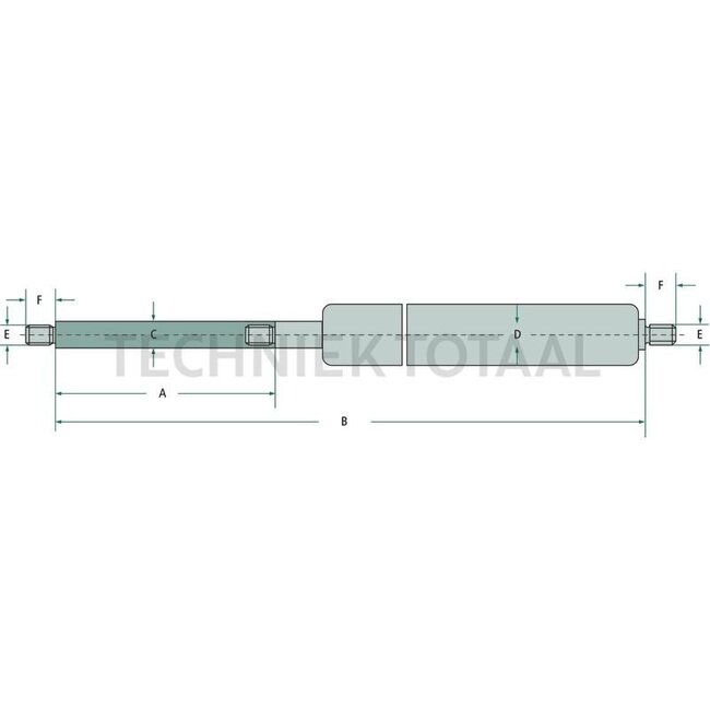 GRANIT Gas struts - 65499422, 556017/0500N/-/- | Newtons: 500 | A: 400 mm | B: 852,5 mm | C: 10 mm | D: 22 mm | E: M8 mm | F: 12 mm | Stroke: 400 mm