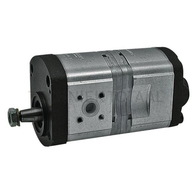Bosch/Rexroth Doppelpumpe linksdrehend, Anschluss am Deckel, 2x M18 x 1,5 - 2560510465349, 510465349, 3147535R, 3147535R94, 1986964C1, 0510465321, 0510465338 | Fördervolumen: 8 + 8 cm³/U | Antriebswelle: Kegel 1:5, Ø 17 x 17 | Drehrichtung: links | Leitungsanschlüsse S