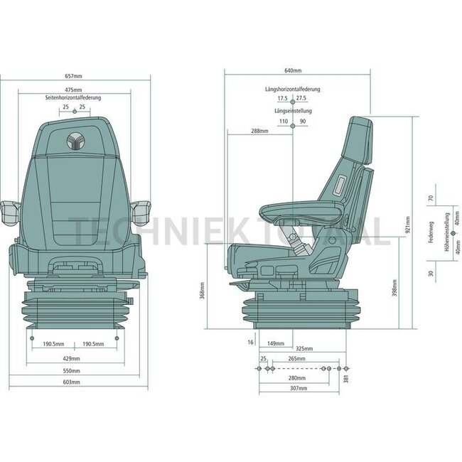 GRAMMER Maximo XT Evolution Dynamic MSG97EL/741 - 2401388488JD6R, 1388488JD6R | Passend voor: John Deere 6R nieuwe serie | Ophanging: luchtgeveerd | Bekledingstype: Stof / Nieuw ontwerp | Zittingcontactschakelaar: Ja | Spoormaat: 380 mm | Zittingbreedte: 550 mm |