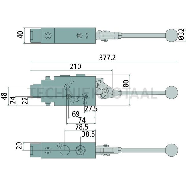 GRANIT Control unit optionally switchable between sa and da, with float position with detent and lever - 85219082, 0523602012, 0523602026, 19082 | Technical data: Max. operating pressure: 210 bar, Nominal flow rate: max. 40 l/min., Tightening torque: 30 Nm, Conn